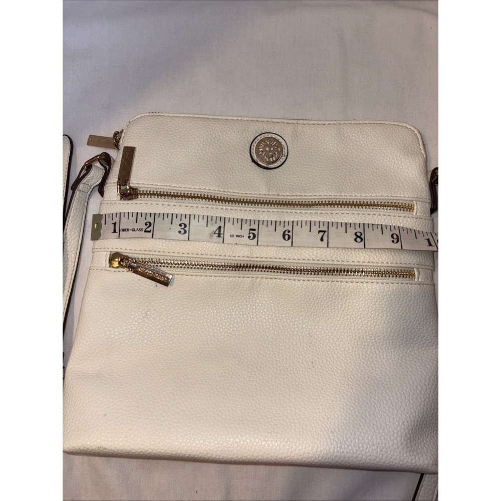 Anne Klein Woman, White Textured Crossbody Leather Sling Bag - Picture 7 of 9
